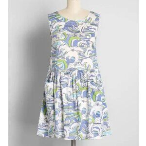 NWT Modcloth “Gathering Wildflowers” Smock Dress Surf Print Size XL
